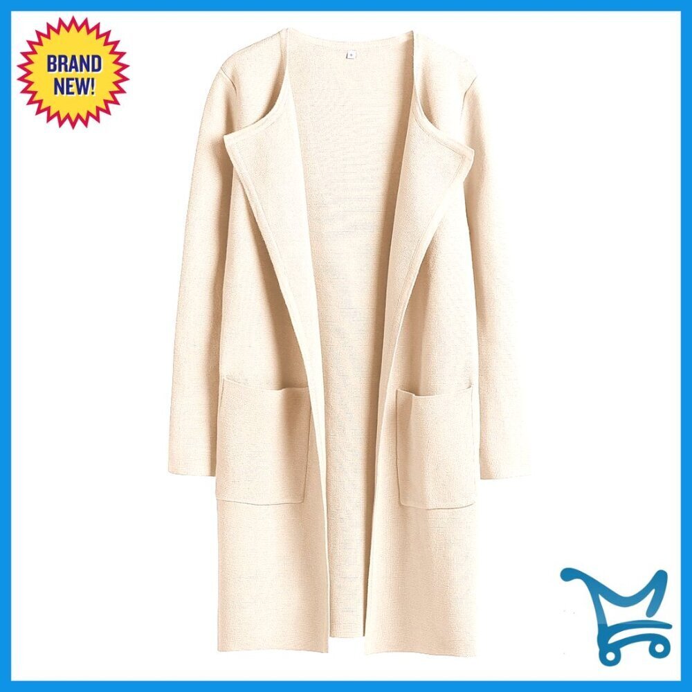 Open Front Knit Cardigan Sweater with Pockets, Cozy Long Coatigan for Fall